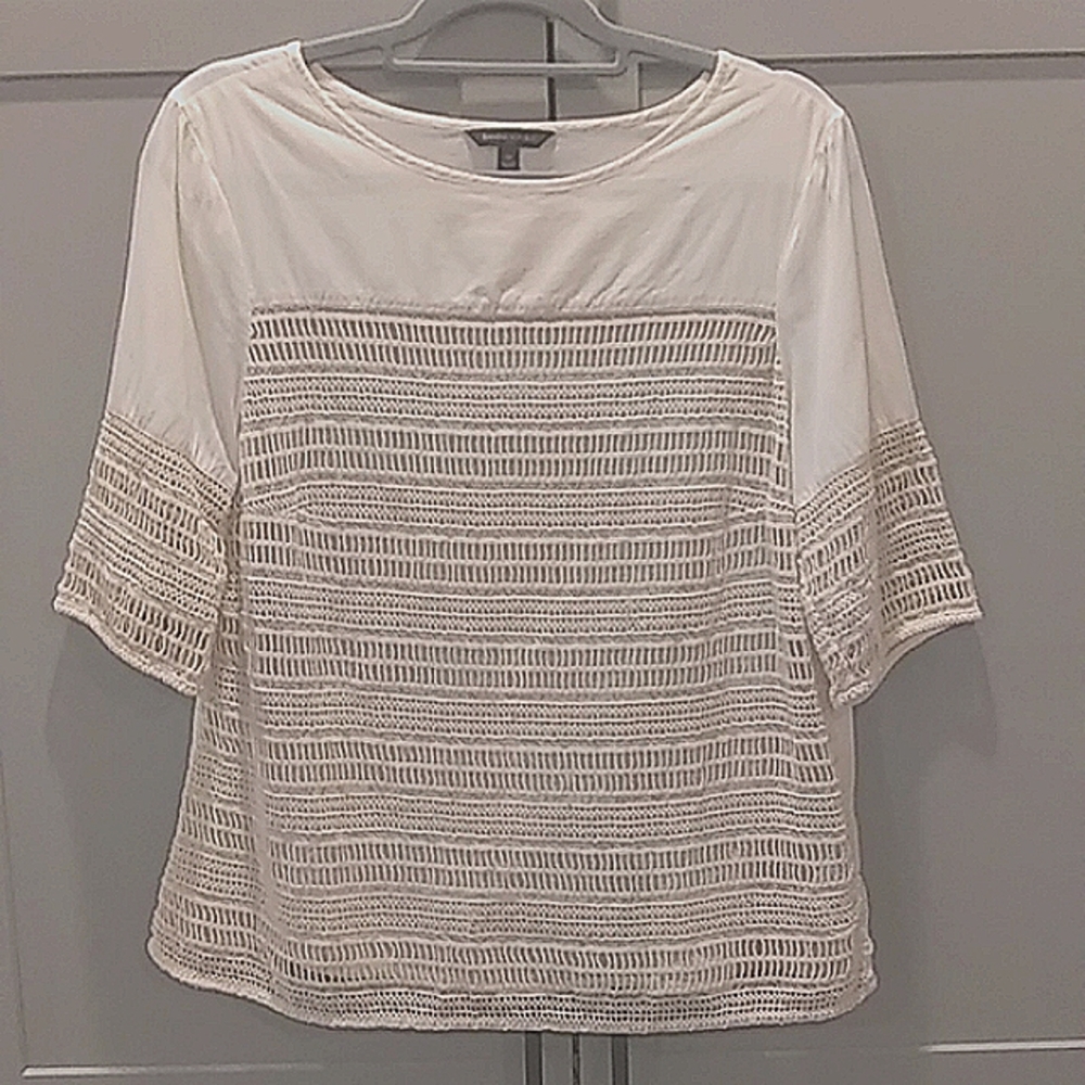 Banana Republic | Cream Cotton Blouse with Open Lace Front | M